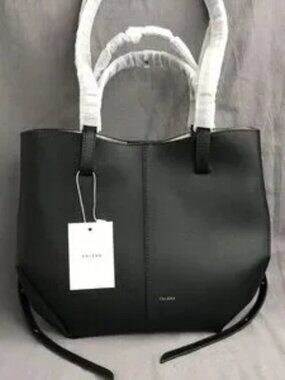 POLENE Black Leather Tote Bag with Pouch